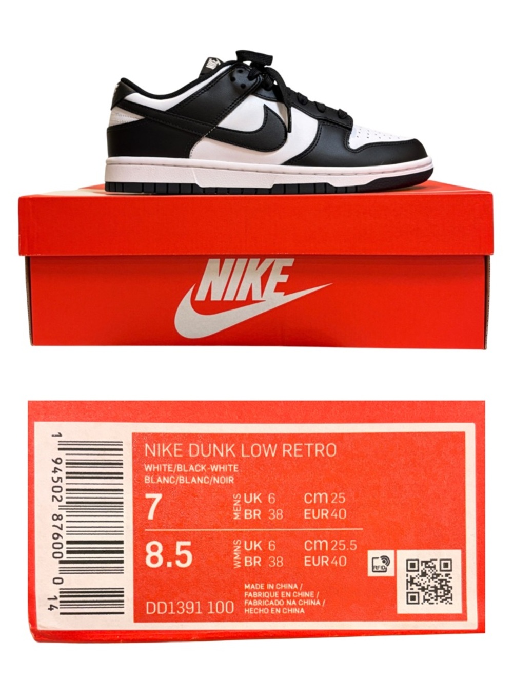 NIKE new 2021 Panda Dunk Low Retro Black White Sneakers - M US7 / W US8.5 - Picture 3 of 16